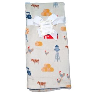 Baby Plush Blanket Tractor Barnhouse Farm Chickens Cow Luxurious Soft 30x40"